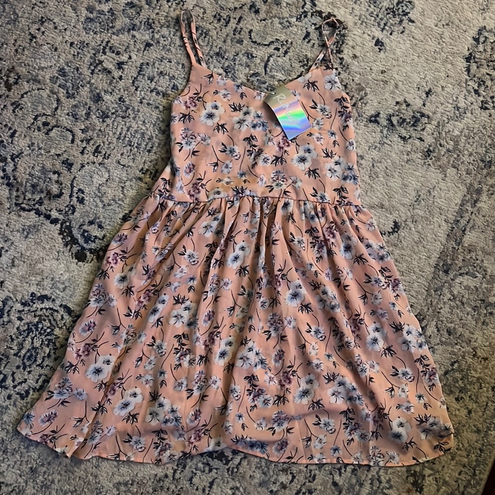 Romwe Pink and Blue Floral Dress
